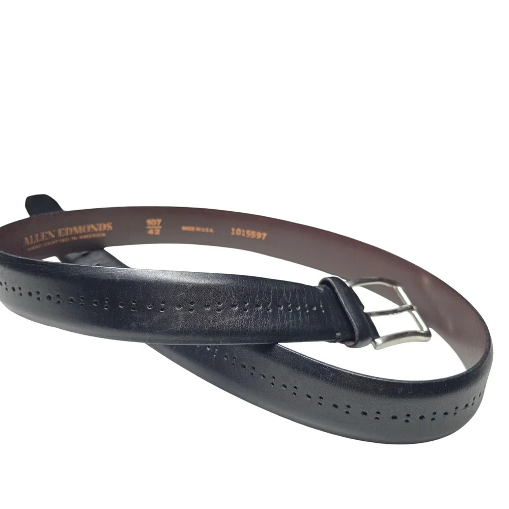Allen Edmonds Mens Black Perforated Leather Belt 107 42 Made in USA 1015597